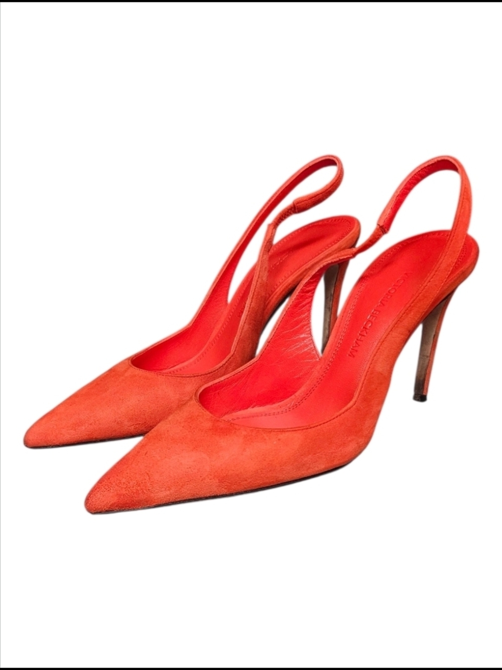 VICTORIA BECKHAM | Orange-Red Suede Pointed-Toe Slingback Heels in Size EU 36 - Picture 3 of 10
